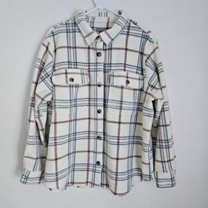 Falls Creek Womens XL Plaid Fleece Shacket Button Down Shirt Gorpcore Jacket
